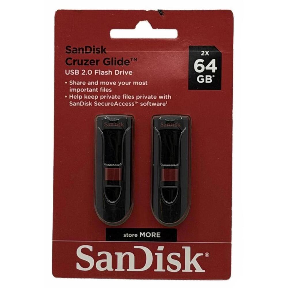 SanDisk Cruzer Glide 64GB USB 2.0 Flash Drive - 2 Pack
